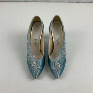 Dyeables 11 Satin Beaded‎ Teal Wedding Pumps Size 6 1/2B